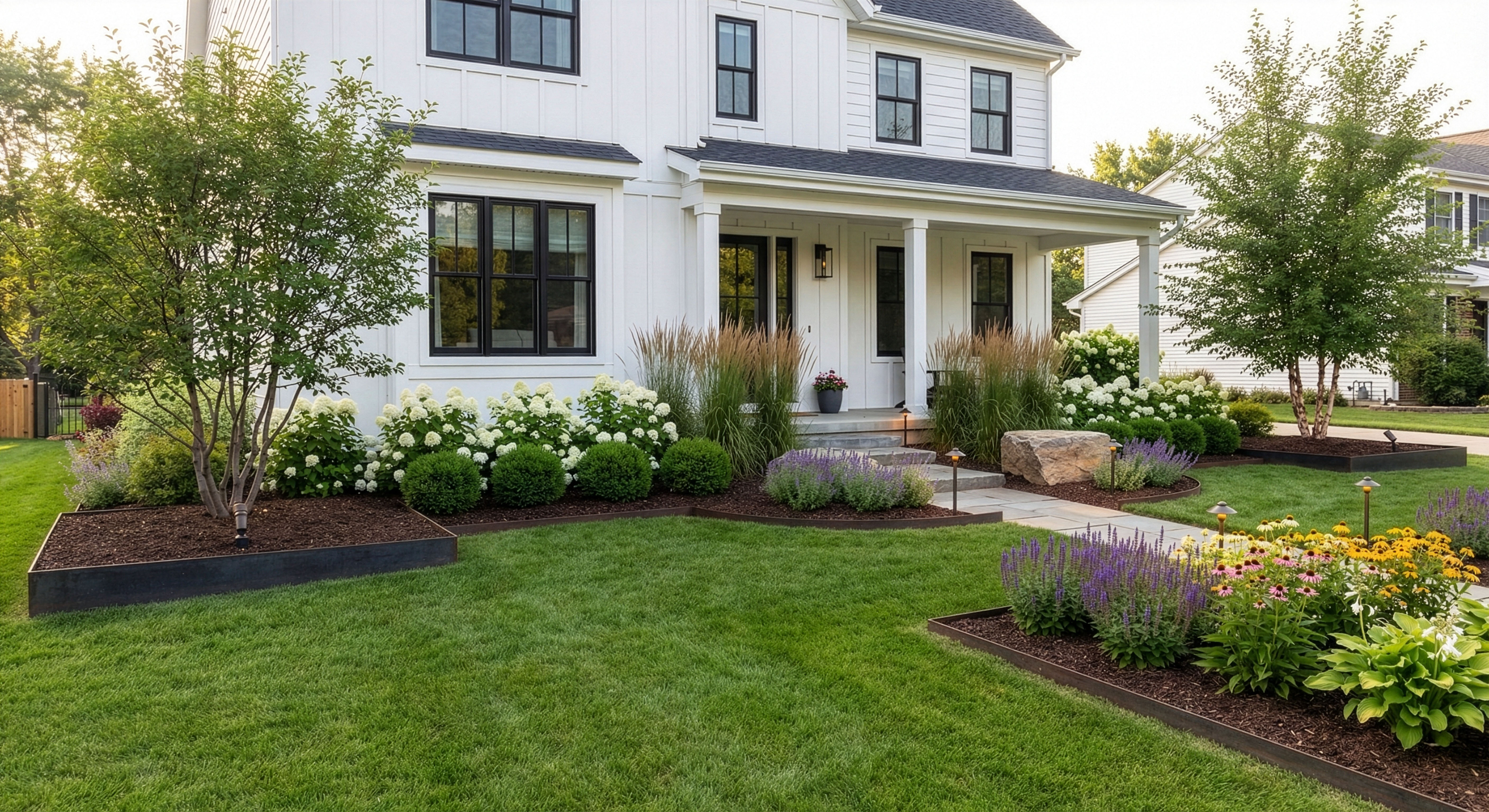 Evergreen foundation planting on a Chanhassen front yard