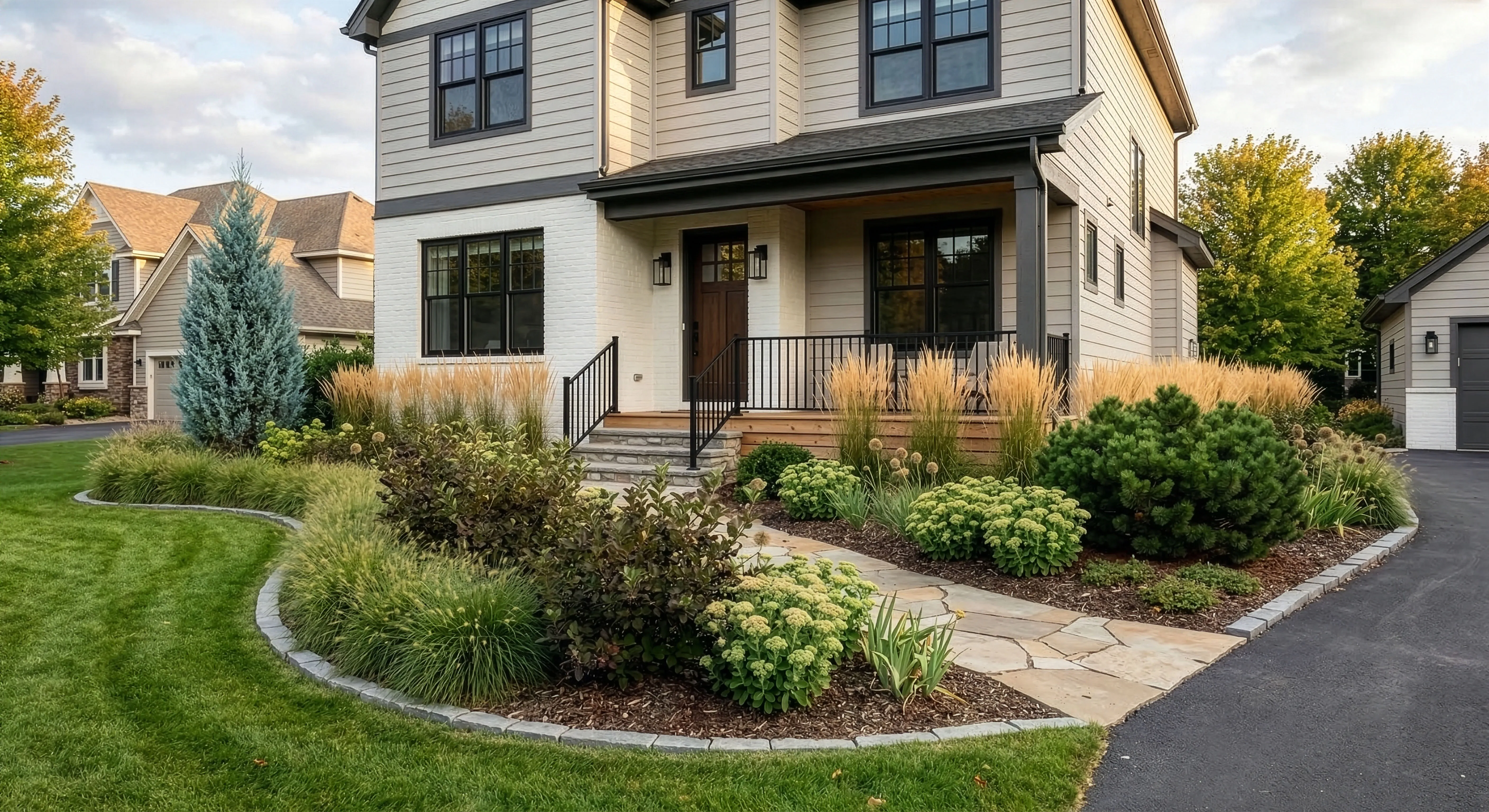 Modern minimalist front yard cared for by RoostPop in Chanhassen