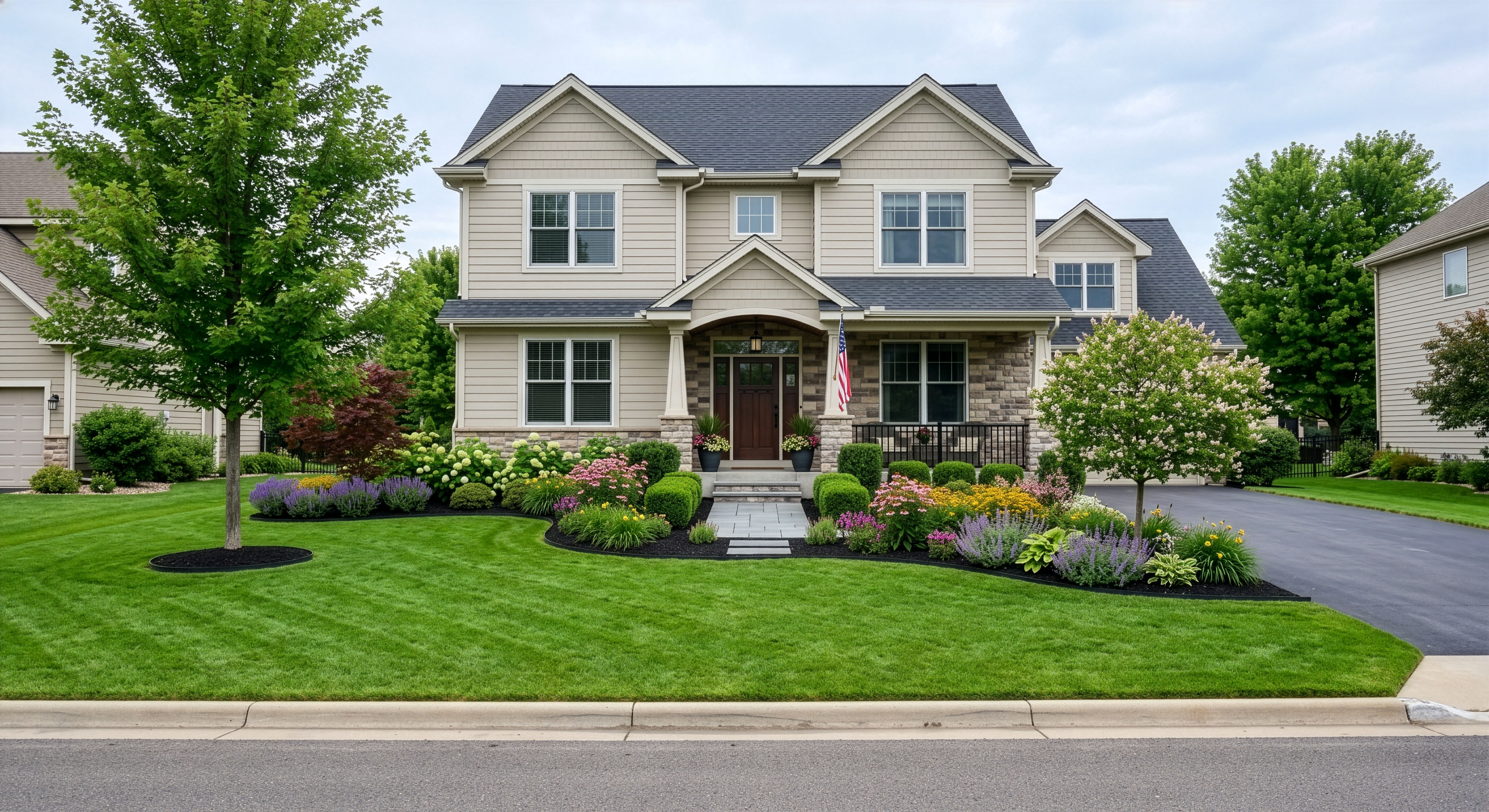 Front yard maintained under a RoostPop annual care plan