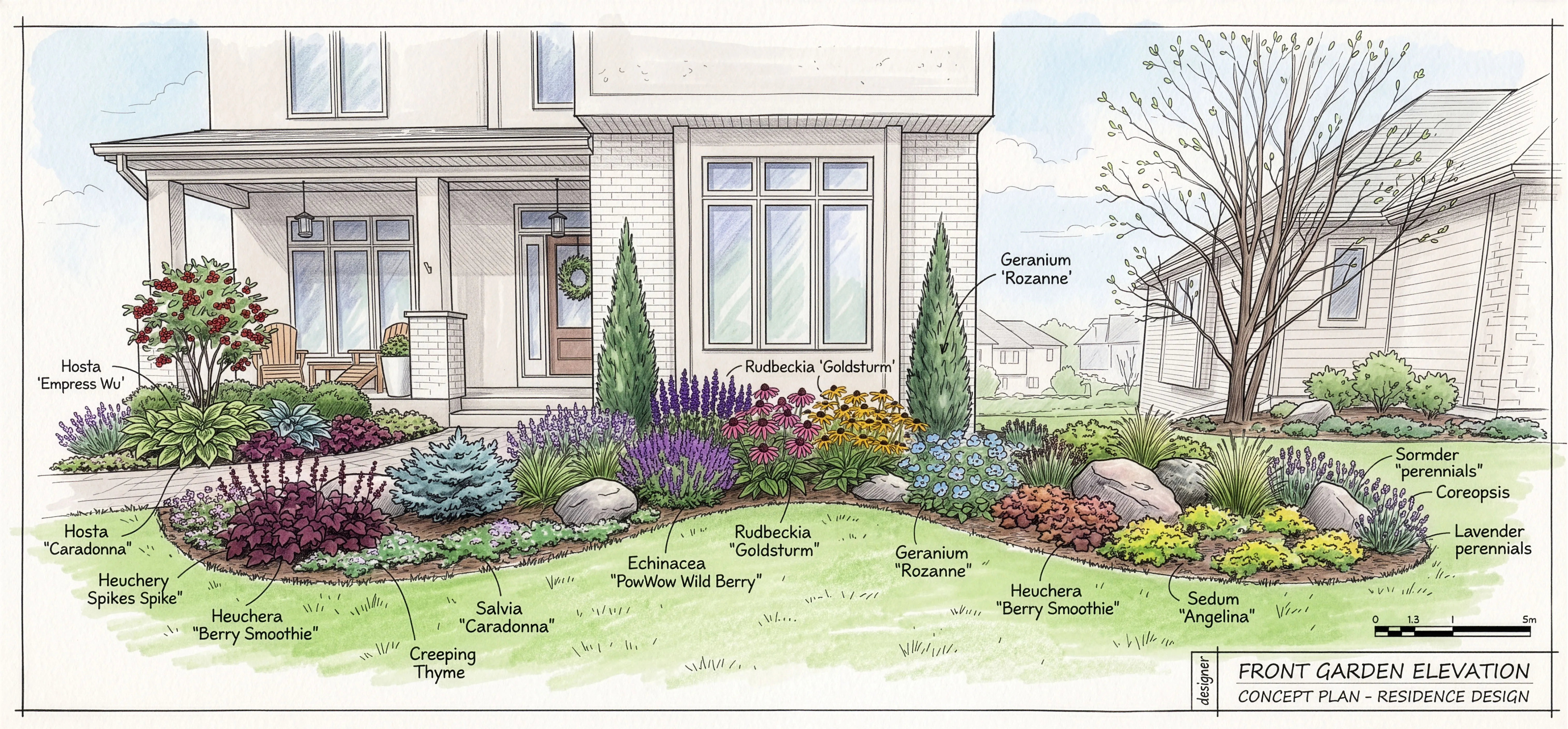 Front yard design sketch used for a fixed-price proposal