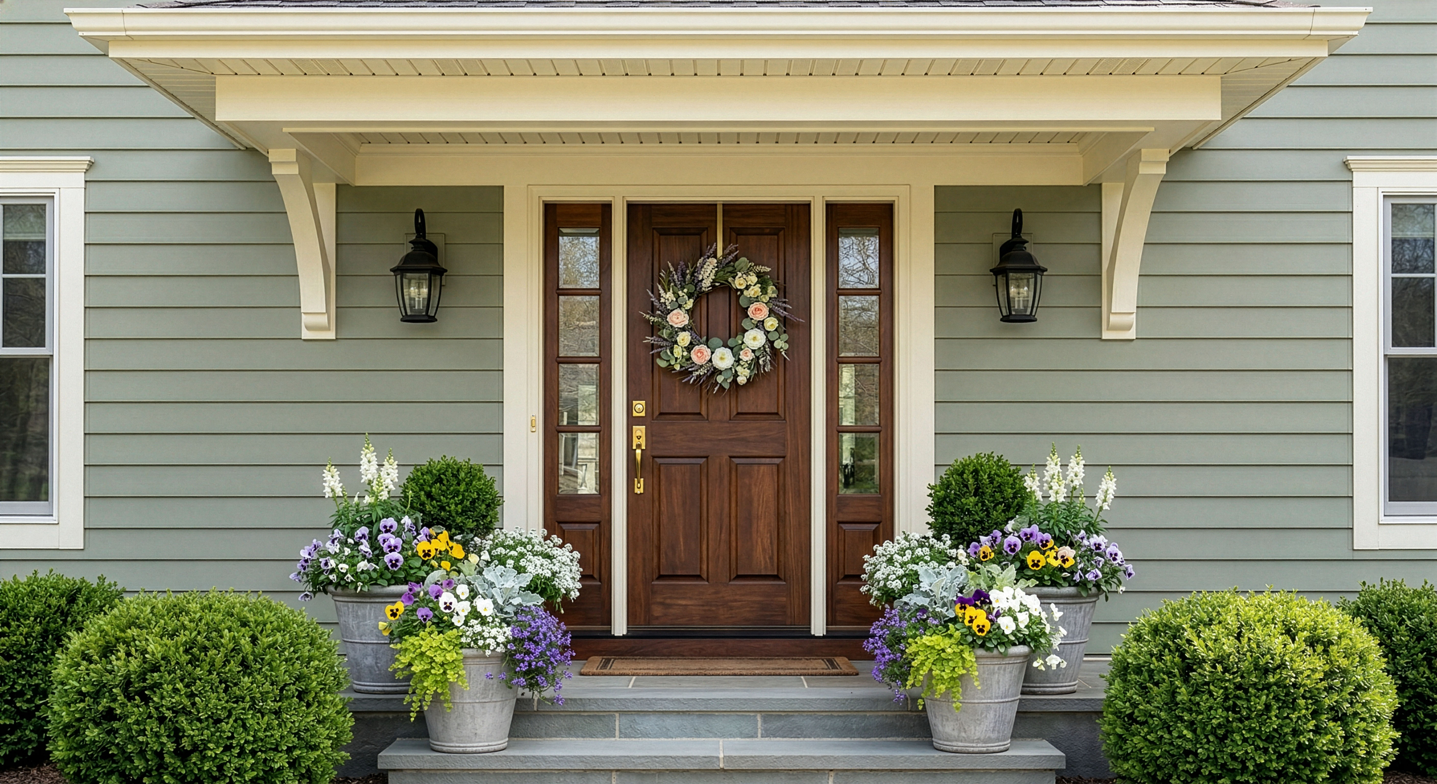 Minneapolis St. Paul spring porch with seasonal container styling