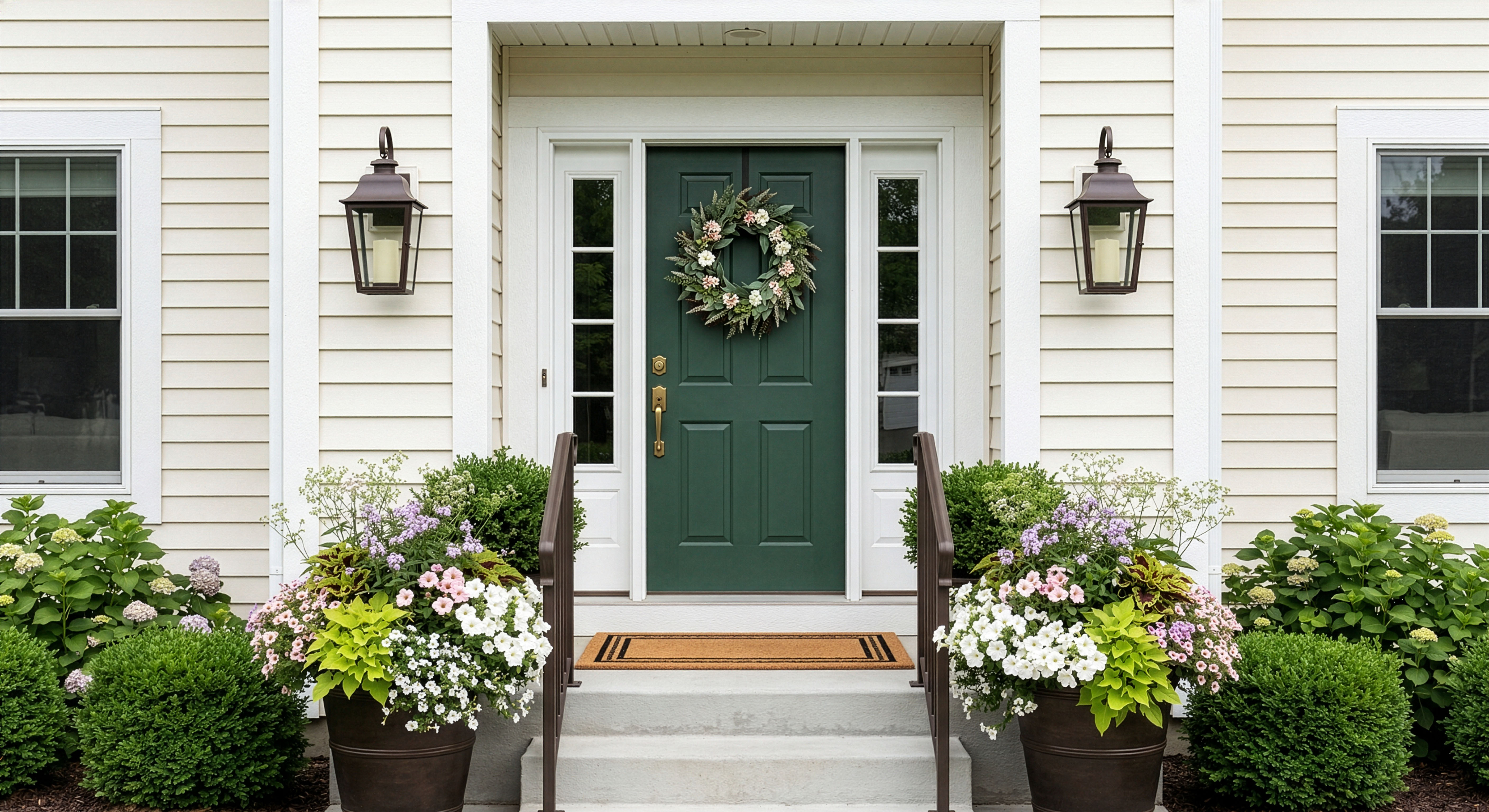 Twin Cities summer porch with designed container flowers