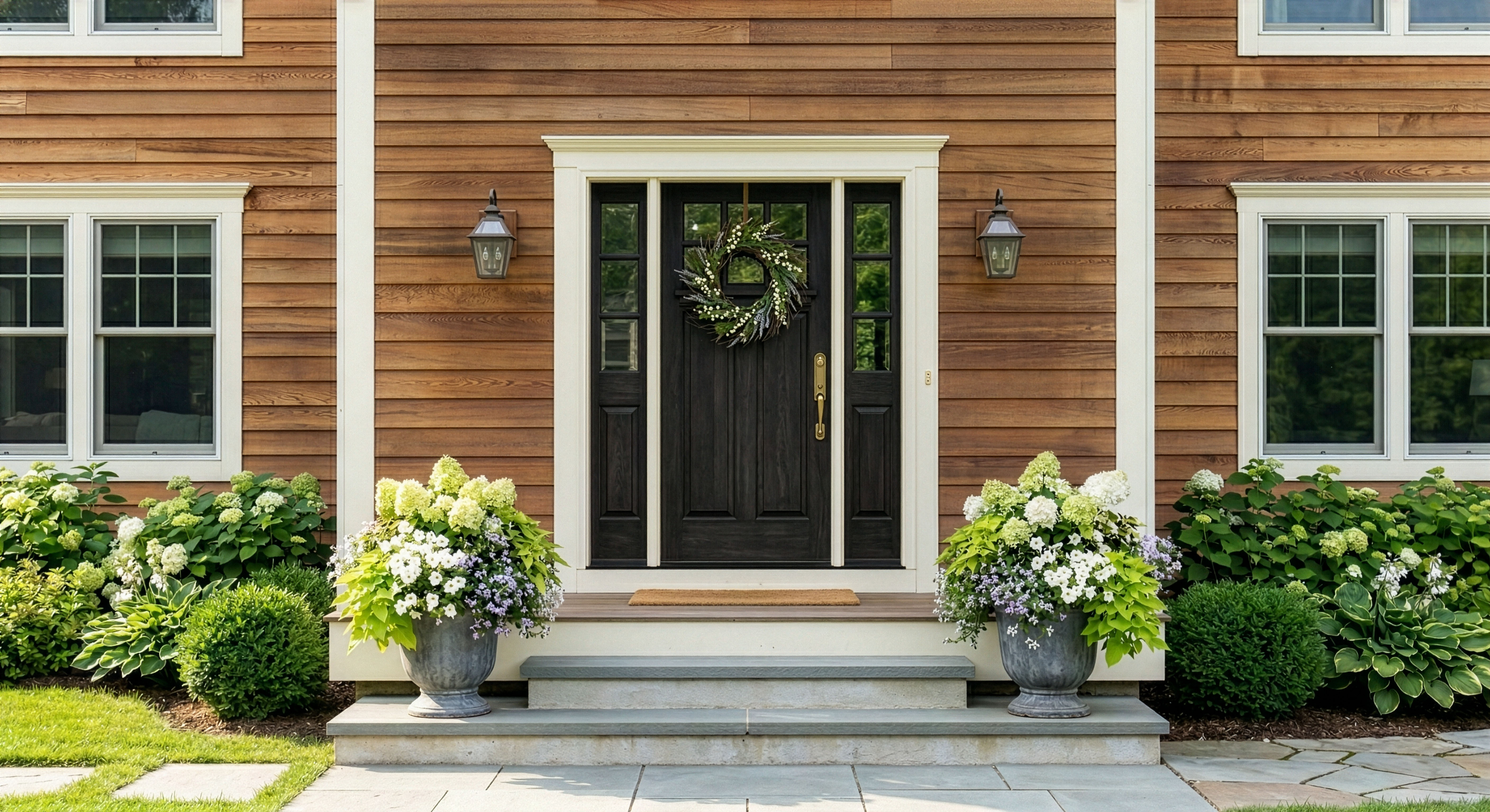 Twin Cities summer porch decor with container flowers for Wayzata, Minnetonka, and Stillwater homes